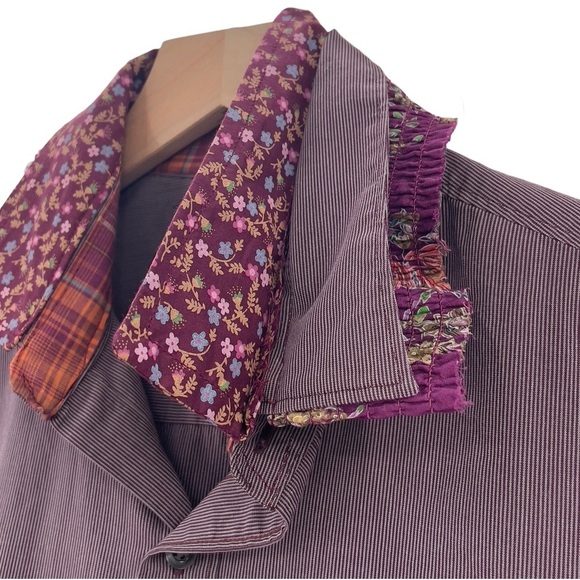 Custom OOAK Upcycled Tunic 3/4 Sleeves Button Up Ruffle Hem Mixed Print | M/L - Picture 5 of 11